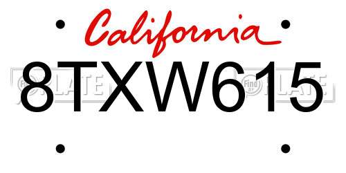 8TXW615 California License Plate