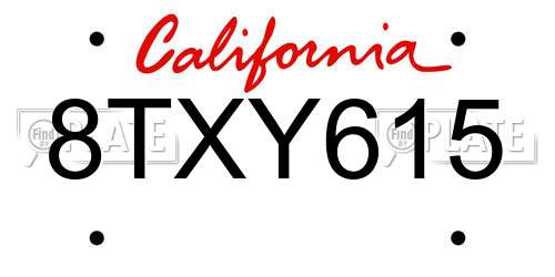 8TXY615 California License Plate