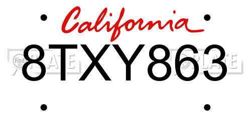 8TXY863 California License Plate
