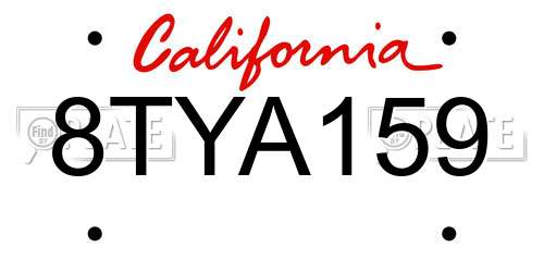 8TYA159 California License Plate