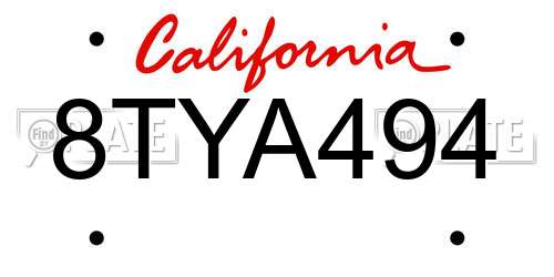 8TYA494 California License Plate