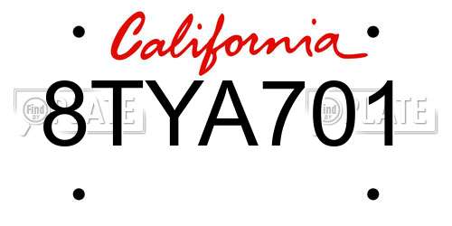 8TYA701 California License Plate