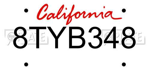 8TYB348 California License Plate