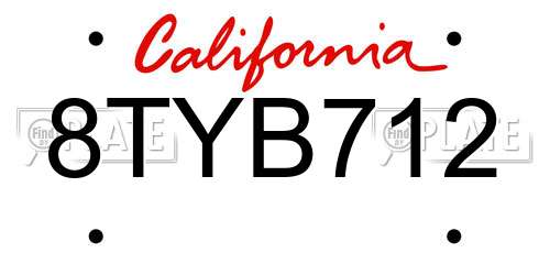 8TYB712 California License Plate