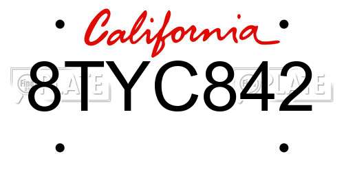 8TYC842 California License Plate