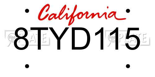 8TYD115 California License Plate