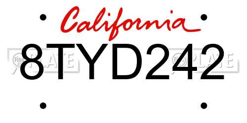 8TYD242 California License Plate