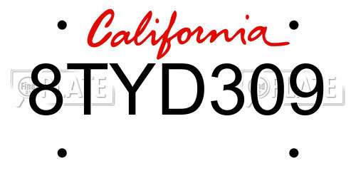 8TYD309 California License Plate