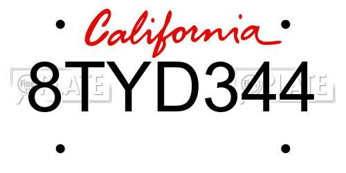 8TYD344 California License Plate