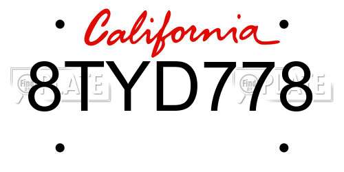8TYD778 California License Plate
