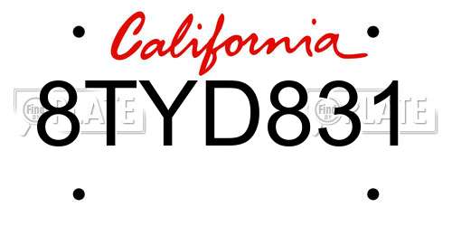 8TYD831 California License Plate
