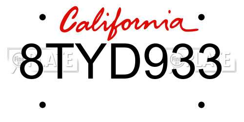 8TYD933 California License Plate