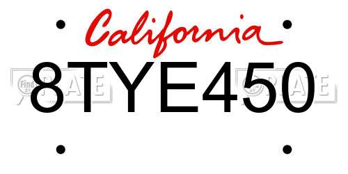 8TYE450 California License Plate