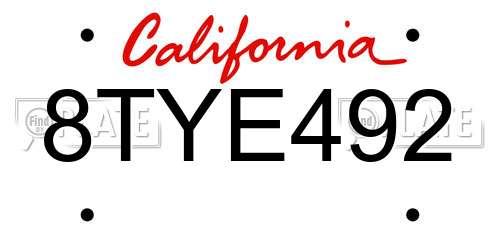 8TYE492 California License Plate