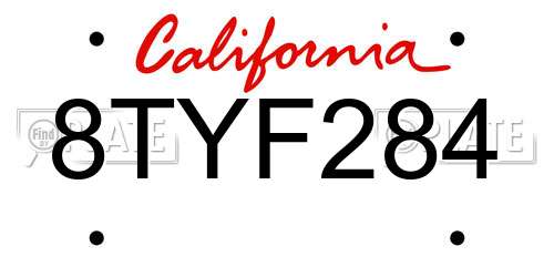 8TYF284 California License Plate