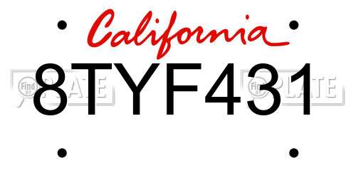 8TYF431 California License Plate