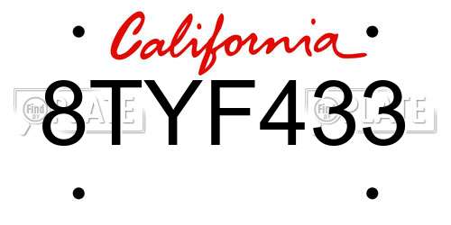 8TYF433 California License Plate