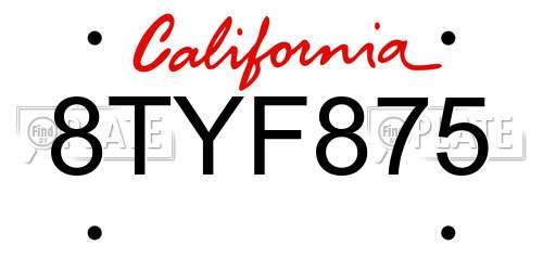 8TYF875 California License Plate