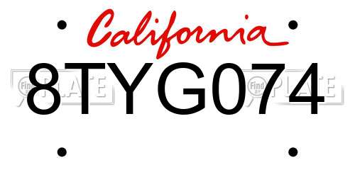 8TYG074 California License Plate