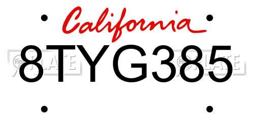 8TYG385 California License Plate