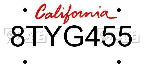 8TYG455 California License Plate