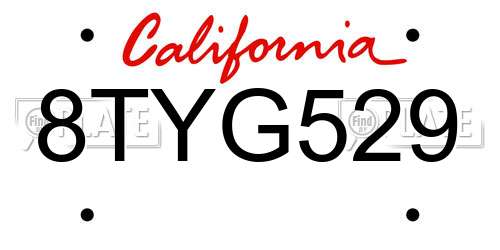 8TYG529 California License Plate