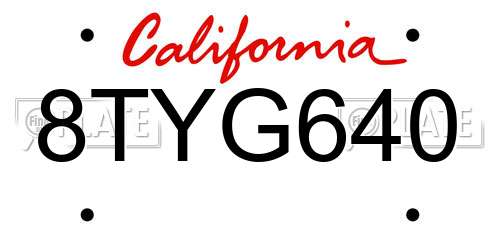 8TYG640 California License Plate