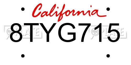 8TYG715 California License Plate