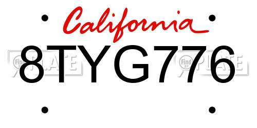 8TYG776 California License Plate