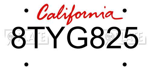 8TYG825 California License Plate