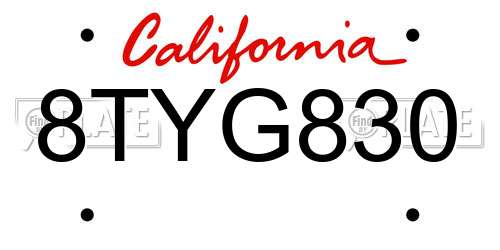 8TYG830 California License Plate