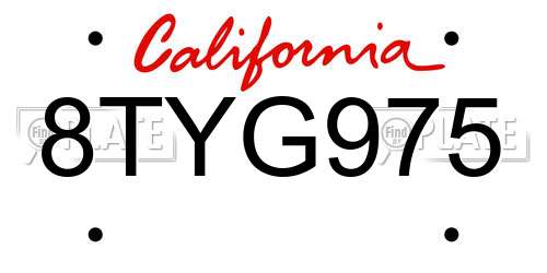 8TYG975 California License Plate