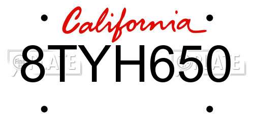 8TYH650 California License Plate