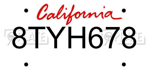 8TYH678 California License Plate