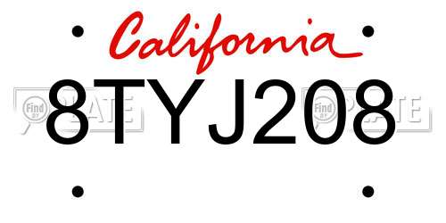 8TYJ208 California License Plate