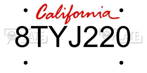 8TYJ220 California License Plate