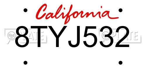 8TYJ532 California License Plate