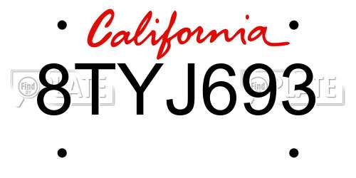 8TYJ693 California License Plate