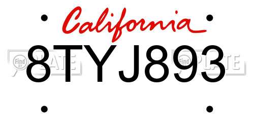8TYJ893 California License Plate
