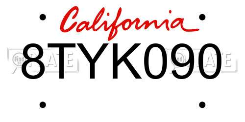 8TYK090 California License Plate