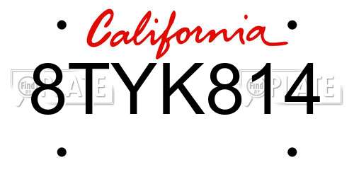 8TYK814 California License Plate