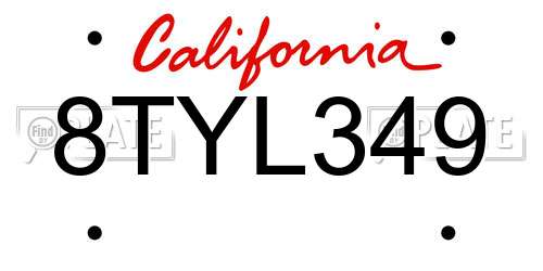 8TYL349 California License Plate