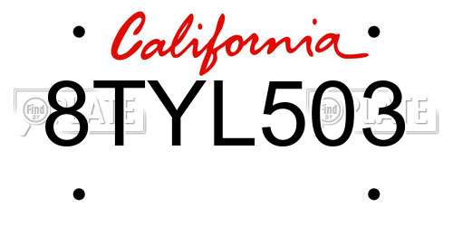 8TYL503 California License Plate