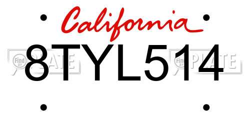8TYL514 California License Plate