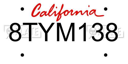 8TYM138 California License Plate