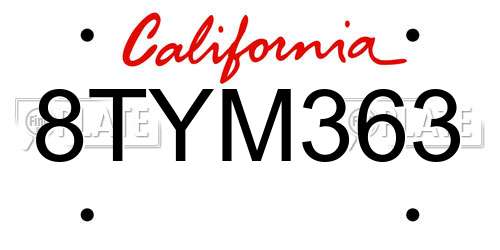 8TYM363 California License Plate
