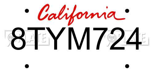 8TYM724 California License Plate