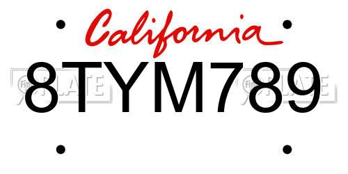 8TYM789 California License Plate
