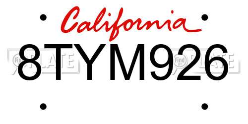 8TYM926 California License Plate