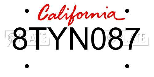 8TYN087 California License Plate